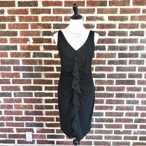 Valerie Bertinelli Black VNeck Ruched Ruffle Dress